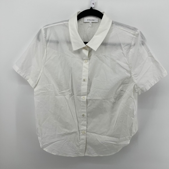 FRAME Tops - FRAME NWT Blanc White Short Sleeve Cotton Button Down Shirt Women's L